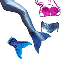 XonyiCos Kids Girls Sparkle Mermaid Tail With Monofin Swimmable Swimwear 4pcs Sets For Kids 3~10Years