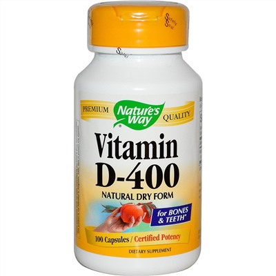 Nature's Way, Витамин D-400, натуральная сухая форма, 100 капсул