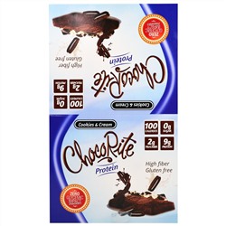 HealthSmart Foods, Inc., "ChocoRite", белковые батончики со вкусом молочного коктейля с шоколадным печеньем, 16 батончиков по 1,2 унции (34 г)