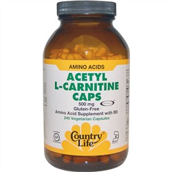 Country Life, Ацетил-L-карнитин, 500 мг, 240 растительных капсул