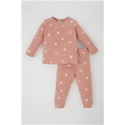 Defacto Kız Bebek Kalp Desenli Waffle Uzun Kollu Pijama Takımı A9320A523AU