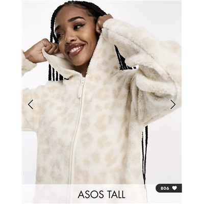 ASOS DESIGN Tall lounge animal borg hoodie in cream - part of a set