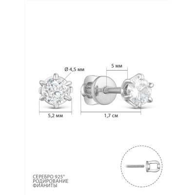 Серьги-пусеты из серебра с фианитами родированные 925 пробы 25014р200