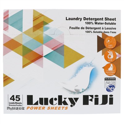 LG Household & Health Care, Lucky Fiji Power Sheets, Laundry Detergent Sheet, 45 Loads/Sheets