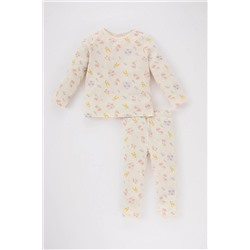 Defacto Kız Bebek Çiçekli Uzun Kollu Fitilli Kaşkorse Pijama Takımı A9478A523AU