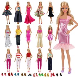 Barwa Lot 15 Items = 5 Sets Fashion Casual Wear Clothes/Outfit Handmade Party Dress with 10 Pair Shoes for Barbie Doll Birthday Xmas GIF