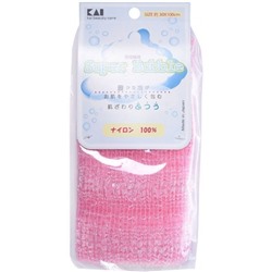KAI Мочалка для тела Supper Bubble средней жесткости, нейлон, розовая, в форме шарфа 30*100см