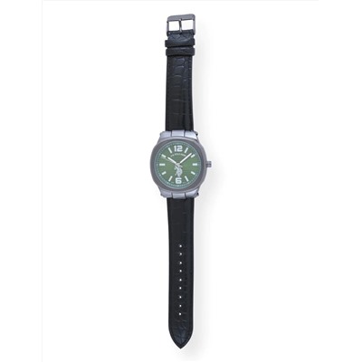 MEN'S BLACK STRAP WITH GREEN DIAL ANALOG WATCH