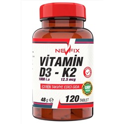 Nevfix Vitamin D3 1000 Iu Vitamin K2 12.5 Mcg 120 Tablet NEVFİXD3K2