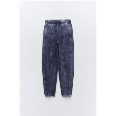 FADED-EFFECT CARROT FIT PLUSH TROUSERS