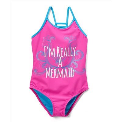 Pink & Blue 'I'm Really a Mermaid' Lattice One-Piece - Girls