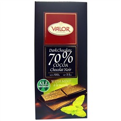 Valor, Темный шоколад, 70% какао, мята, 3,5 унции (100 г)