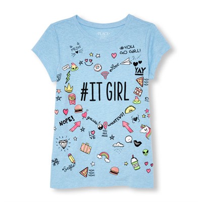 Girls Short Sleeve 'ITGIRL' Doodle Graphic Tee