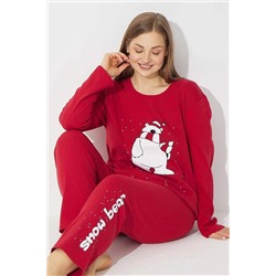 Siyah İnci Kırmızı Curve Büyük Beden Battal Pamuklu Pijama Takımı 22276841