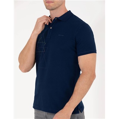 Lacivert Slim Fit Desenli Polo Yaka Tişört