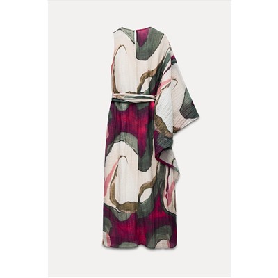 CREASED-EFFECT PRINTED ASYMMETRIC DRESS