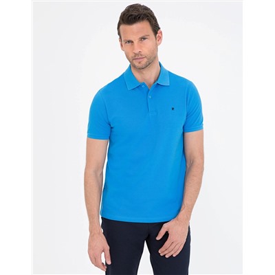 Kobalt Mavi Slim Fit  Polo Yaka Basic Tişört