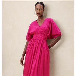 VOILE ELBOW-SLEEVE MIDI DRESS