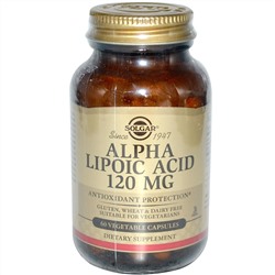 Solgar, Альфа-липоевая кислота, 120 мг, 60 растительных капсул
