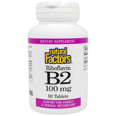 Natural Factors, B2 рибофлавин, 100 мг, 90 таблеток