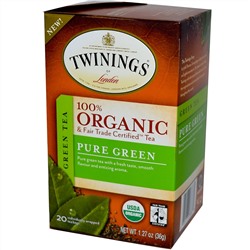 Twinings, 100% органический зеленый чай, чистый зеленый чай, 20 пакетиков, 1,27 унции (36 г)