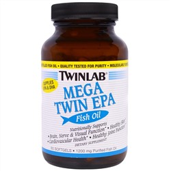 Twinlab, Мега Твин, ЭПК, Рыбий жир, 1200 мг, 60 капсул