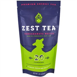Zest Tea LLZ, Premium Energy Tea, Pomegranate Mojito, 20 Pyramid Bags, 1.76 oz (50 g) Each