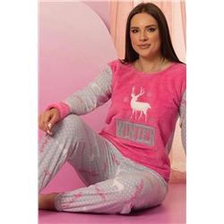 Zigzag İç Giyim Uzun Kol Polar Kışlık Bayan Kadın Pijama Takımı Pembe Alt Üst Takım ZG-RYM-PLR