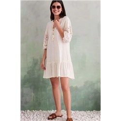 Women'secret Kurzes Kleid aus Bio-Baumwolle, Weiß