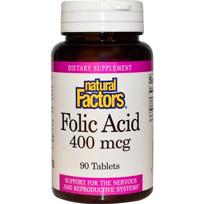 Natural Factors, Фолиевая кислота, 400 мкг, 90 таблеток