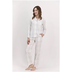 Arnetta Açık Mavi Ekoseli Kadın Gömlek Pijama Takımı AR1496-S