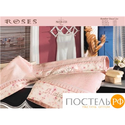 Набор полотенец "ROSES"  со стразами гр.розов (3шт) (Maison Dor)