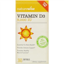 NatureWise, Vitamin D3, 5000 IU, 360 Softgels