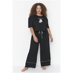 Trendyol Curve Siyah Baskılı Wide Leg Örme Pijama Takımı TBBAW23AI00040