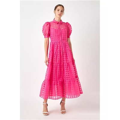 ENGLISH FACTORY Women's Gridded Organza Tiered Maxi Dress