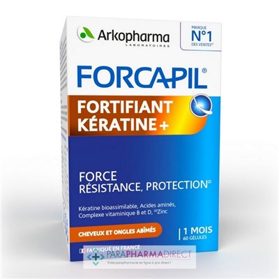 ArkoPharma Forcapil Fortifiant Kératine+ - Force, Résistance & Protection - Cheveux & Ongles Abîmés 60 gélules