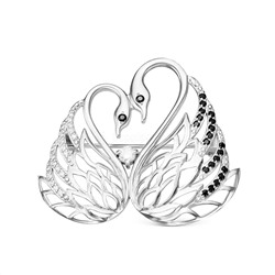 Брошь из серебра с фианитами родированная - Лебеди Бр-077р21600