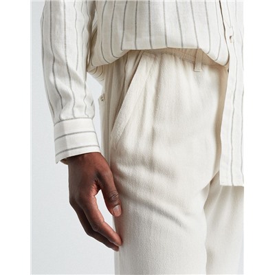 Linen Blend Drawstring Trousers, Men, White