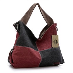 KISS GOLD(TM) Women's Contrast Color Canvas Casual Hobo Tote Handbag Shoulder Bag