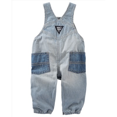 Jersey-Lined Patchwork Hickory Stripe Overalls