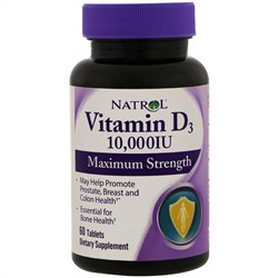 Natrol, Витамин D3, 10 000 IU, 60 таблеток