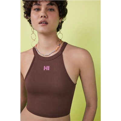 Crop top halter seamless marrón