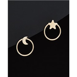 14K Italian Gold Star And Moon Mismatched Stud Earring