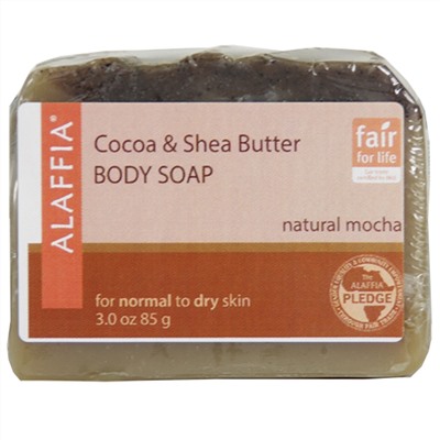 Alaffia, Какао и масло ши, мыло для тела, натуральный мокко, 3,0 унции (85 г)