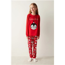 Penti Kız Çocuk Payetli Kırmızı Pijama Takımı PNIUGRYP23SK-RD24