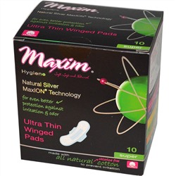 Maxim Hygiene Products, Ультратонкие подушечки с крылышками, натуральная технология Силвер МаксиON, супер, 10 подушечек