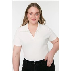 Trendyol Curve Beyaz Fitilli Gömlek Yaka Örme Bluz TBBSS22BZ0750