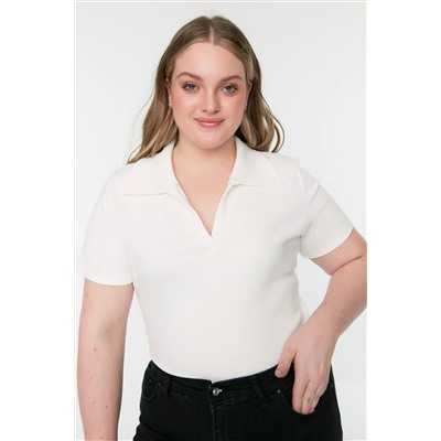 Trendyol Curve Beyaz Fitilli Gömlek Yaka Örme Bluz TBBSS22BZ0750
