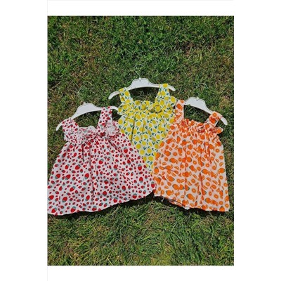 YUKOBABY Kız Bebek 3 Adet Çilek Portakal Limon Baskılı Elbise kiz-bebek-meyveli-3-adet-elbise