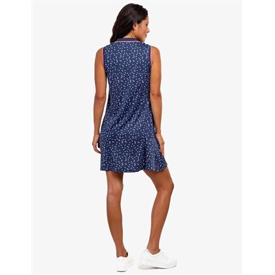 ZIP UP FLOUNCE PRINTED POLO DRESS